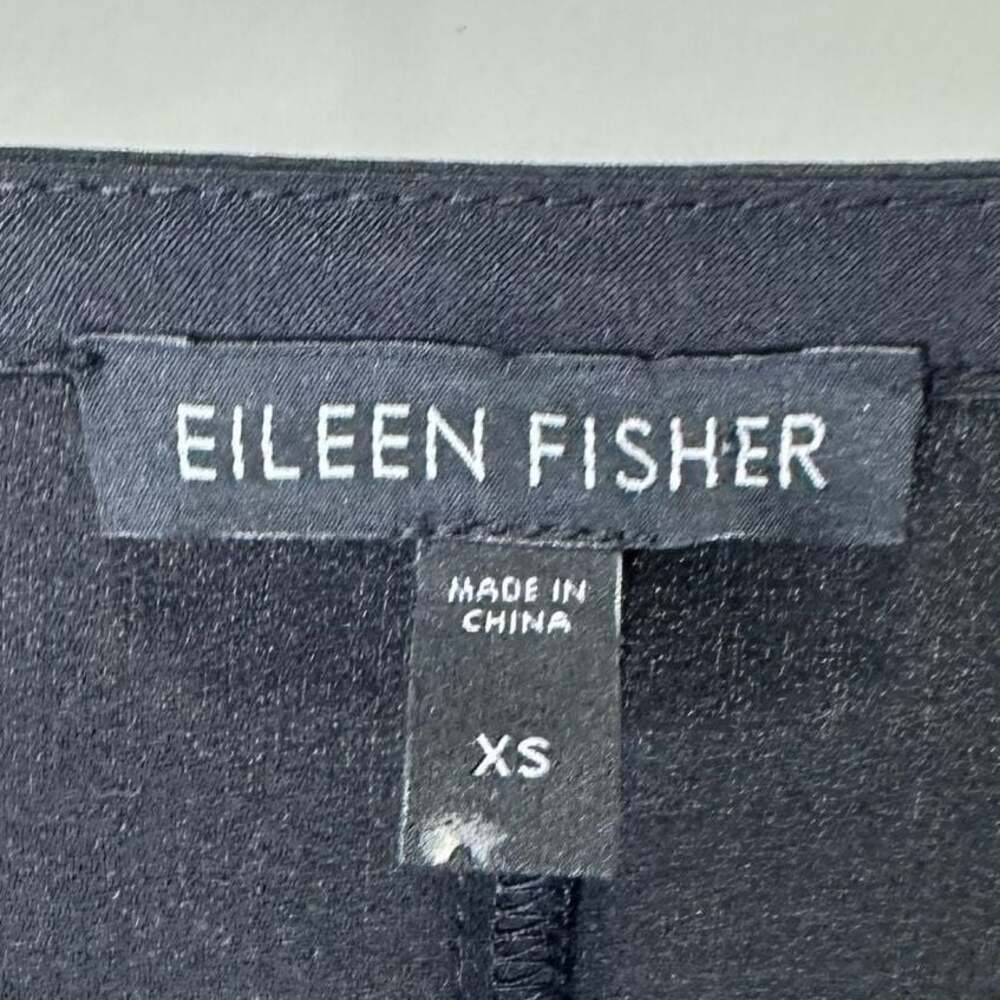 Eileen Fisher Silk Georgette Shift Dress with Satin Trim Black XS - Picture 3 of 6